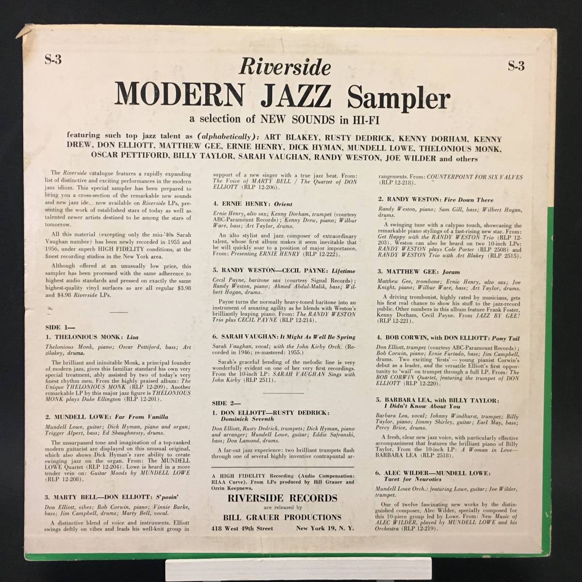 ◆ Riverside ◆ Modern Jazz Sampler ◆ Mathew Gee, Randy Weston, Bob Corwin ◆ Microgroove 米 深溝_画像2