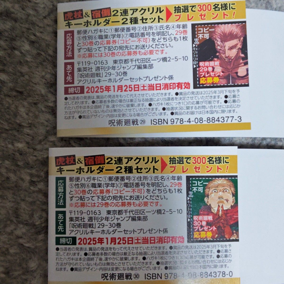 呪術廻戦 29巻 30巻 虎杖&宿儺 2連アクリルキーホルダー 応募券 呪術廻戦 29巻 30巻 虎杖&宿儺 2連アクリルキーホルダー 応募券
