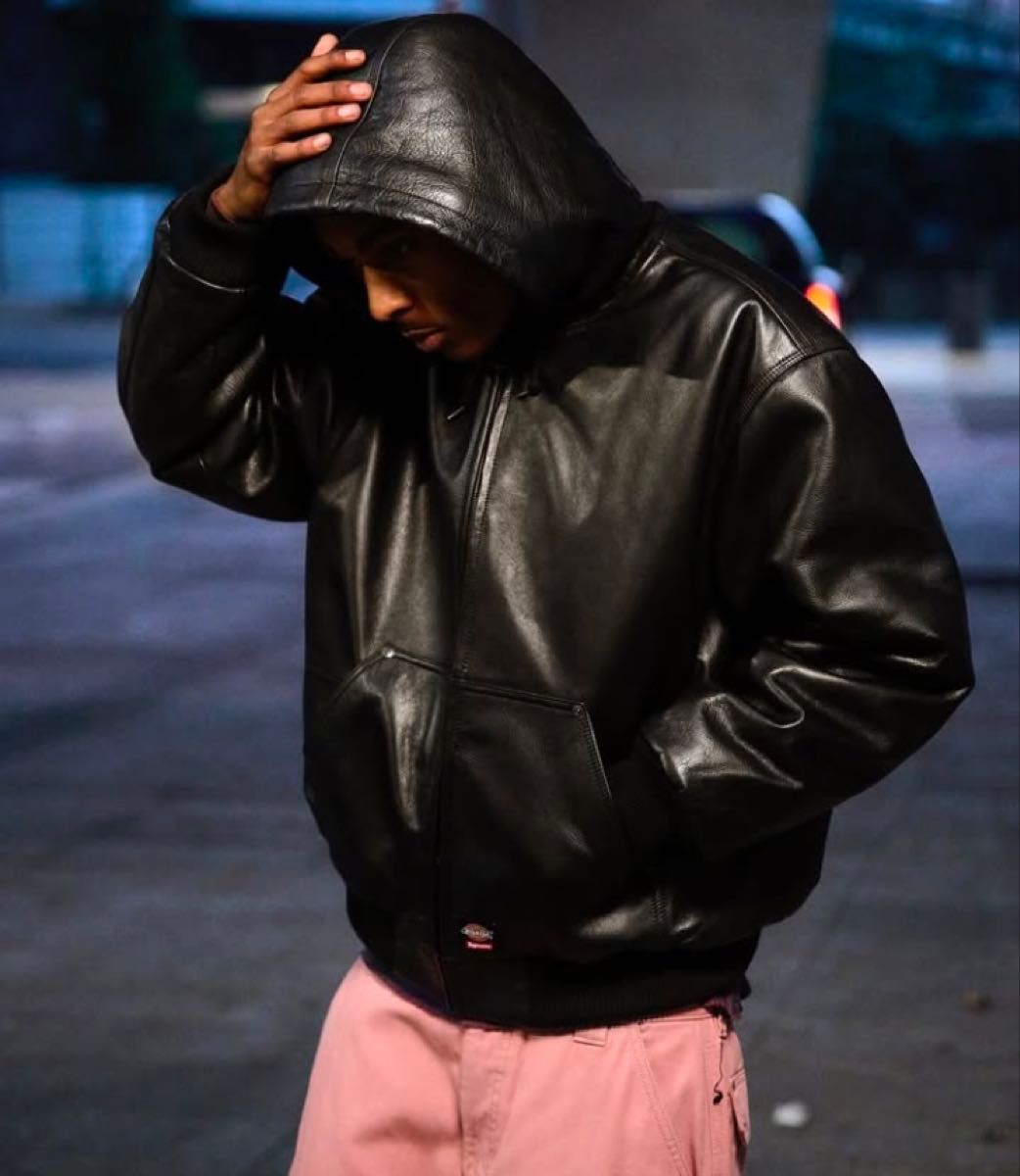 Supreme Dickies Hooded Leather Work Jacket Black Supreme Dickies Hooded Leather Work Jacket Black