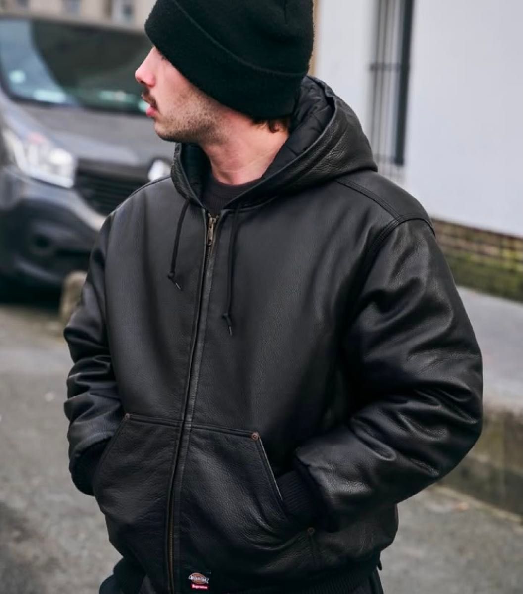 Supreme Dickies Hooded Leather Work Jacket Black Supreme Dickies Hooded Leather Work Jacket Black