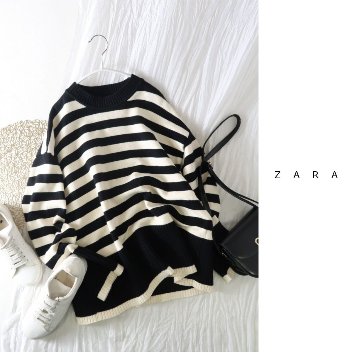  Zara ZARA*... border pattern wide Silhouette knitted M size *R-O 0061