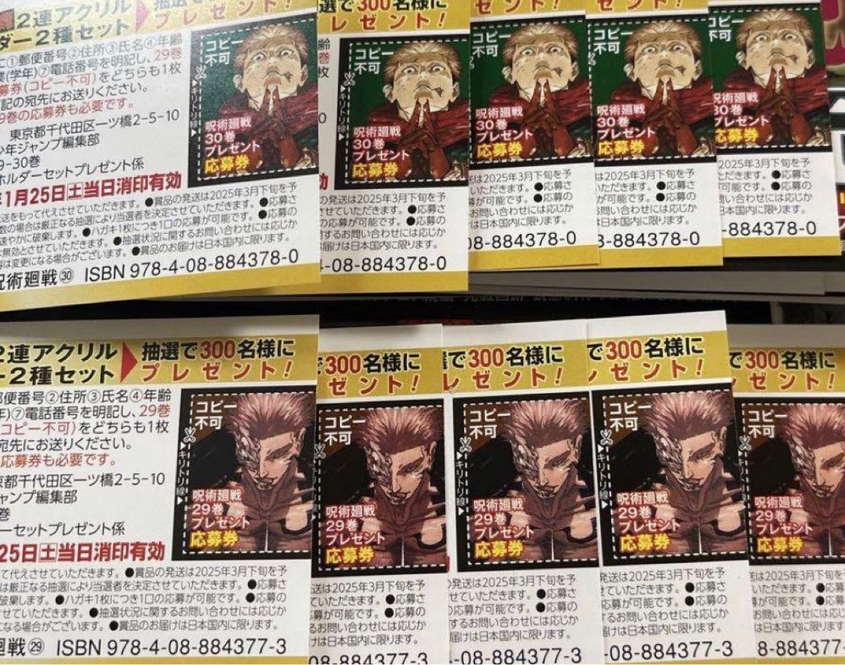 呪術廻戦 29巻 30巻 虎杖&宿儺アクリルキーホルダー 応募券 5枚 呪術廻戦 29巻 30巻 虎杖&宿儺アクリルキーホルダー 応募券 5枚