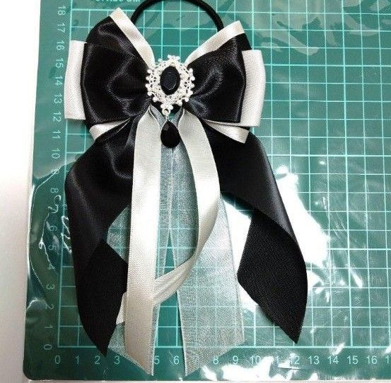 キンブレリボン 黒×シルバー ブラック 白 ハンドメイド ホワイト キンブレリボン 黒×シルバー ブラック 白 ハンドメイド ホワイト