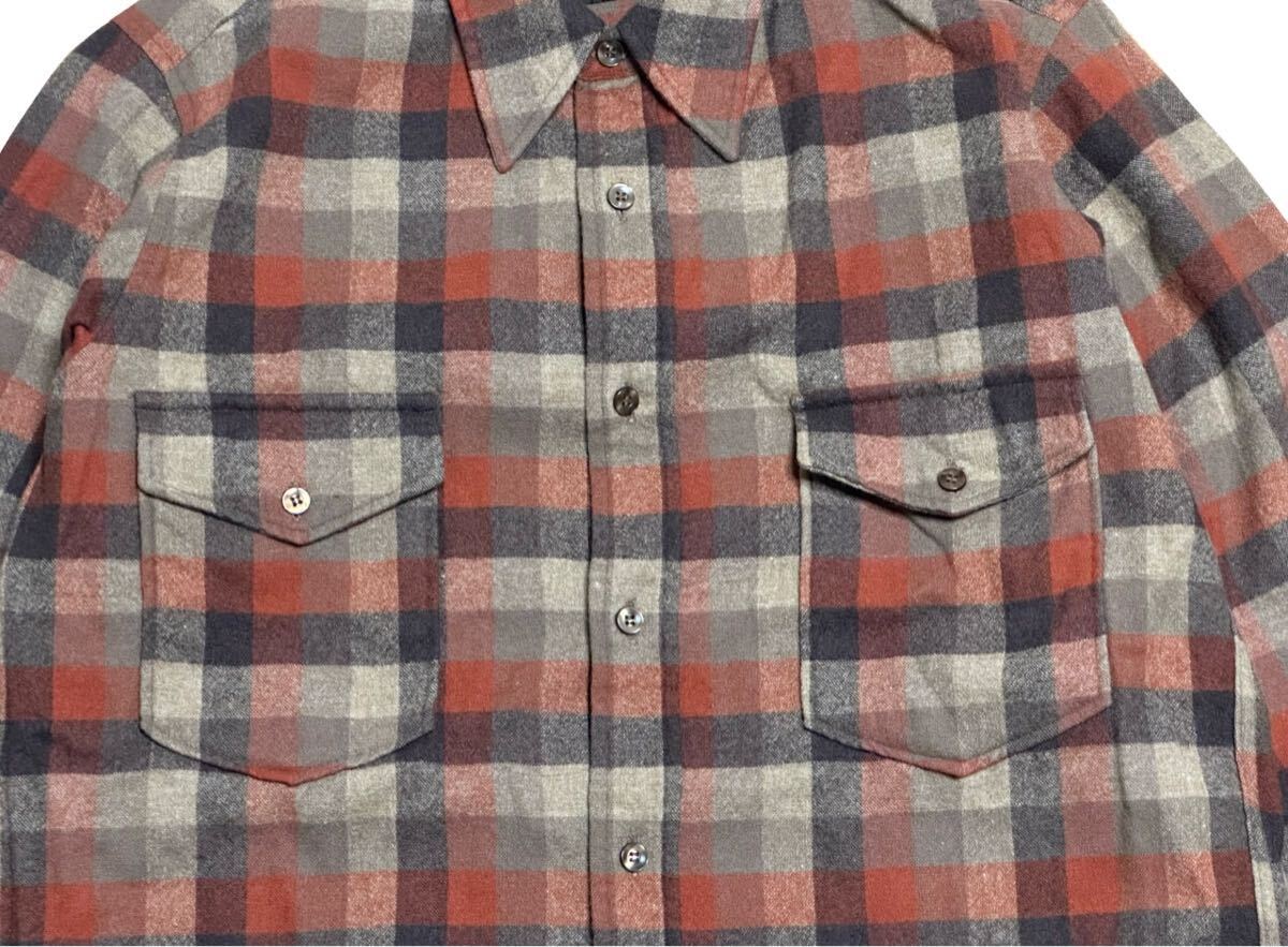70's USA製 ペンドルトン チェック シャツ 長袖 ウール ネルシャツ ウールシャツ ヴィンテージ ビンテージ PENDLETON_画像4