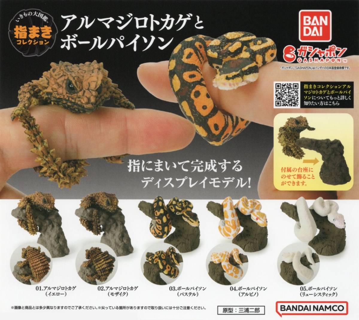 ◎-□　[ 即決 ]　いきもの大図鑑　指まきコレクション　アルマジロトカゲ と ボールパイソン　( 全５種セット )