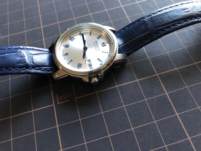  superior article written guarantee attaching SWISS MILITARY Swiss Military SWISS MADE Date 14255L silver × blue original leather belt quarts wristwatch 