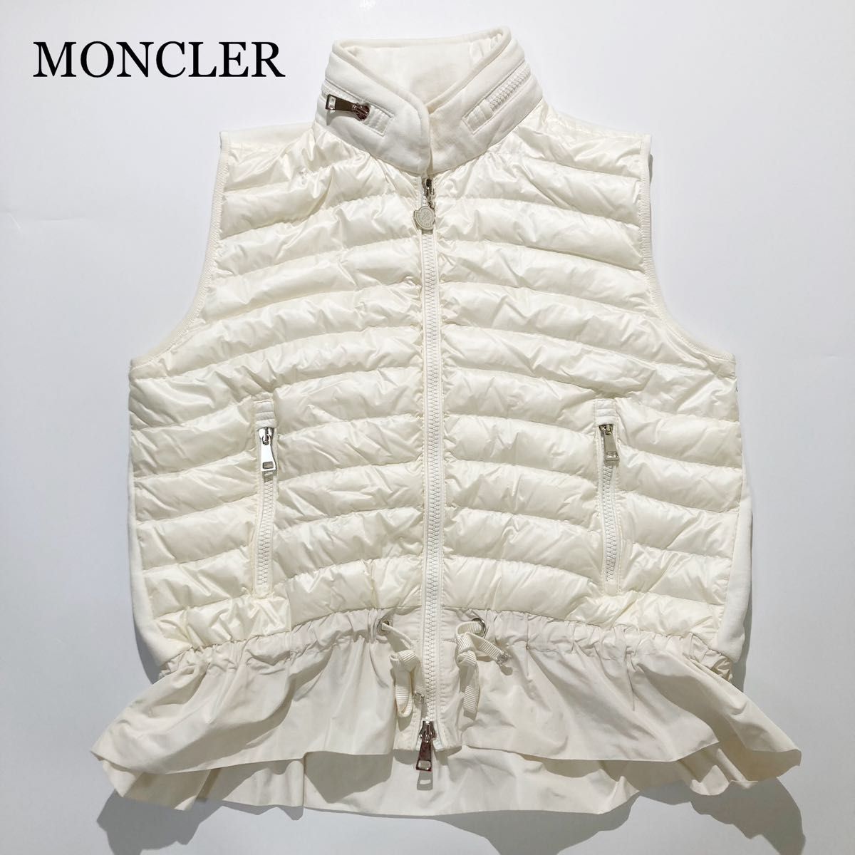 極美品】MONCLER ダウン ダウンベスト フリル アイボリー 切替 S 極美品】MONCLER ダウン ダウンベスト フリル アイボリー 切替 S