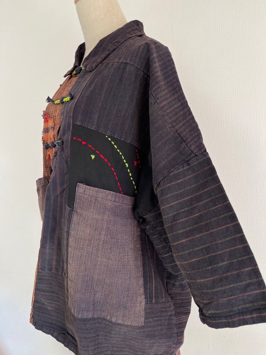 ハンドメイド古布パッチワーク刺し子つぎはぎ襤褸ジャケット ハンドメイド古布パッチワーク刺し子つぎはぎ襤褸ジャケット