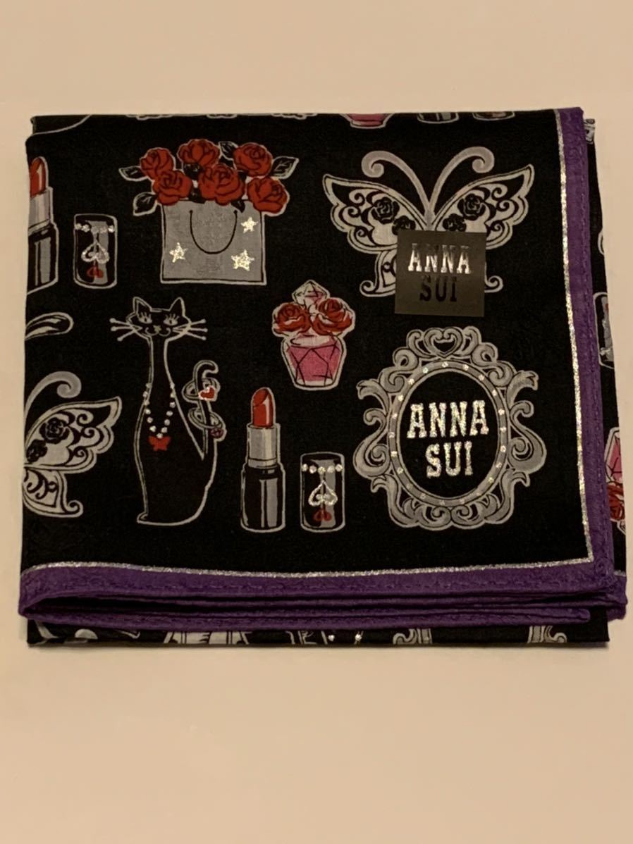 アナスイ ANNA SUI ハンカチ コスメ柄 ブラック 未使用C_画像1