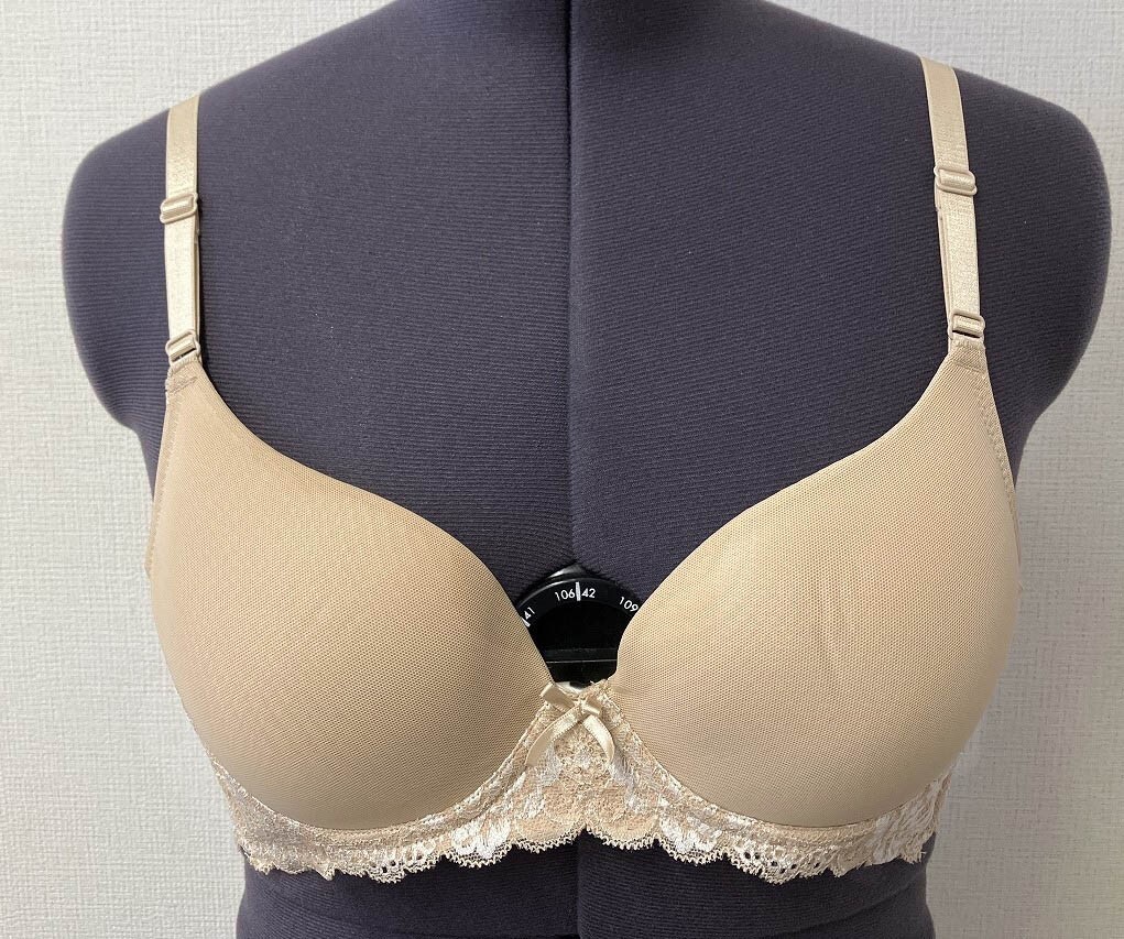 CR14838 IB⑥【特価】新品 大きい ブラジャー A85 1枚 ベージュ レース 花柄 リボン 脇高 3/4カップ シームレス 華やか 訳あり レディース
