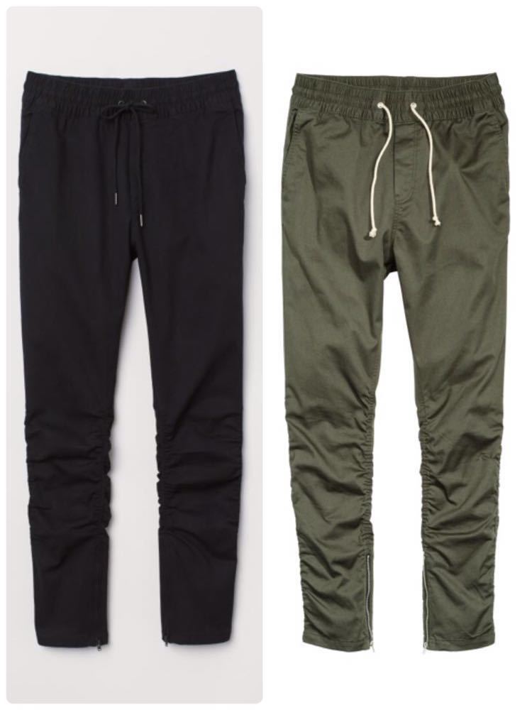 正規【H&M】 新品ストレッチジョガーパンツ 2本セット エイチアンドエム ハイテーパードパンツ セミサルエルパンツ ブラック&カーキ★