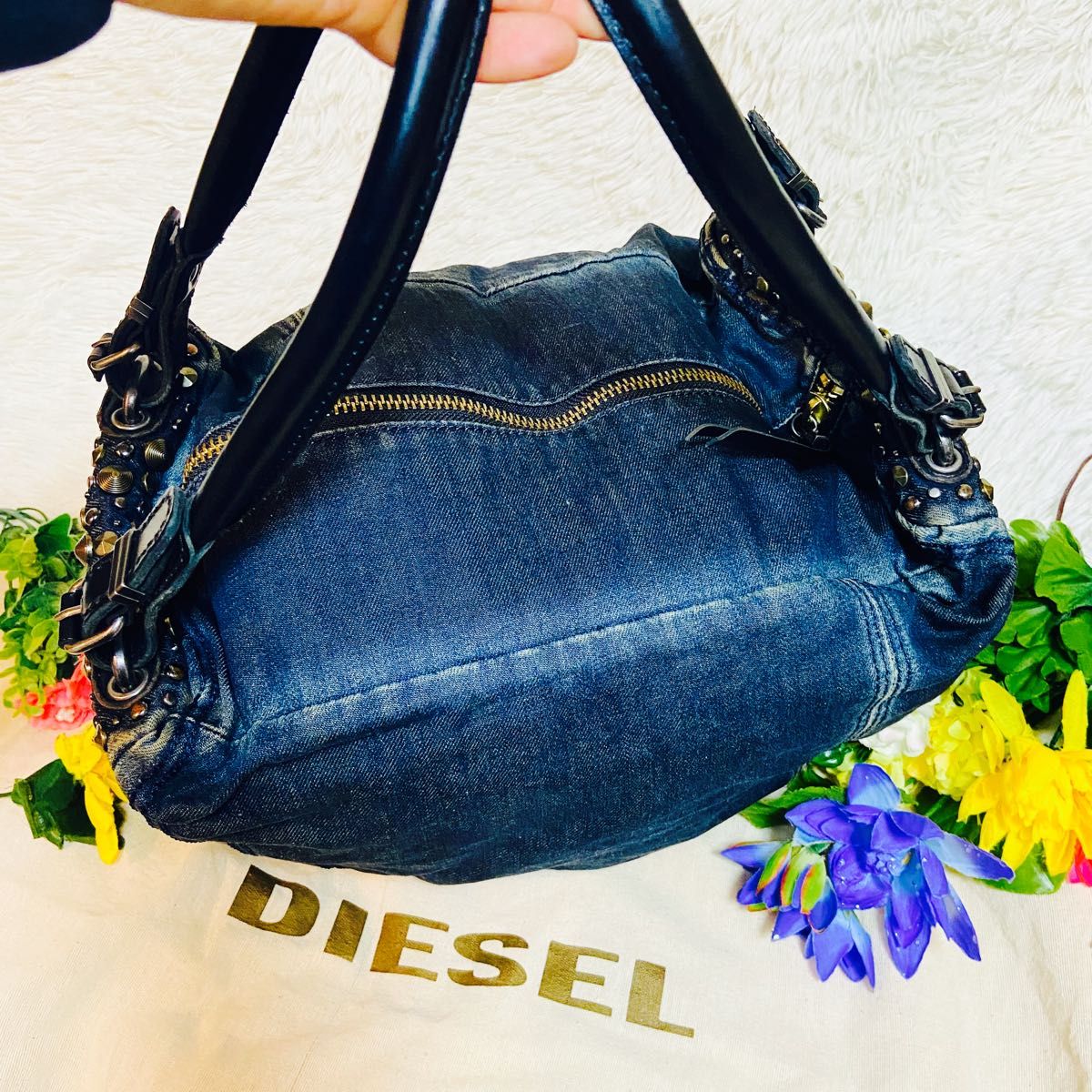 色落ちデニム スタッズ DIESEL ディーゼル トートバッグ 色落ちデニム スタッズ DIESEL ディーゼル トートバッグ
