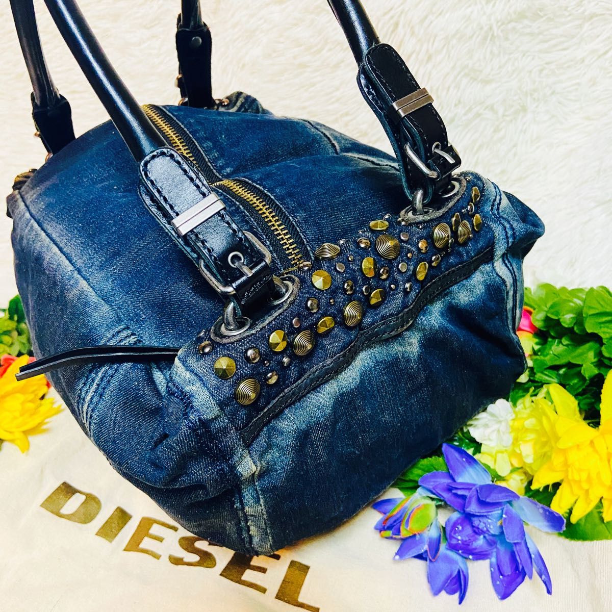 色落ちデニム スタッズ DIESEL ディーゼル トートバッグ 色落ちデニム スタッズ DIESEL ディーゼル トートバッグ
