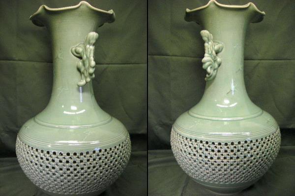  celadon ear attaching large "hu" pot crane map ... decoration carving ornament "hu" pot height 65.