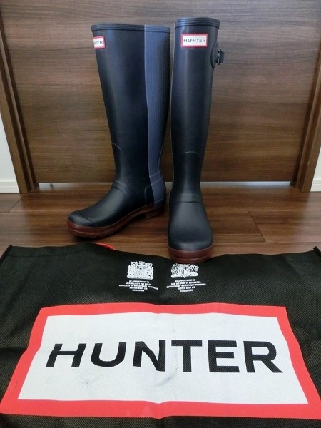 【訳有・未使用】ハンター HUNTER レディース 長ぐつ レインブーツ オリジナルトール バイカラー 2色 ネイビー&グレー24cm /(7)