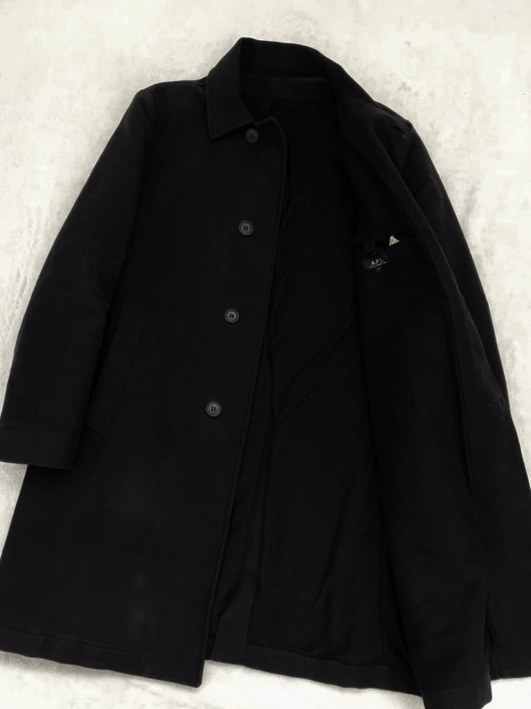 APC 秋冬 フランス製ステンカラーコート size2 モールスキン ピーチスキン ９０年代 アーペーセー メンズ ブラック 黒