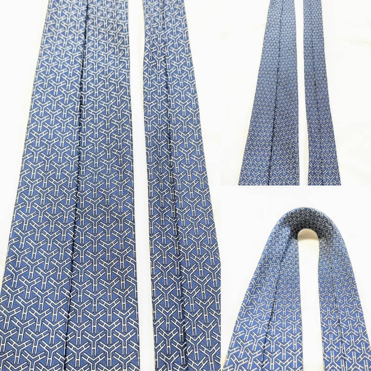 エルメス ネクタイ シルク hermes 青 H柄 総柄 ブルー系 エルメス ネクタイ シルク hermes 青 H柄 総柄 ブルー系