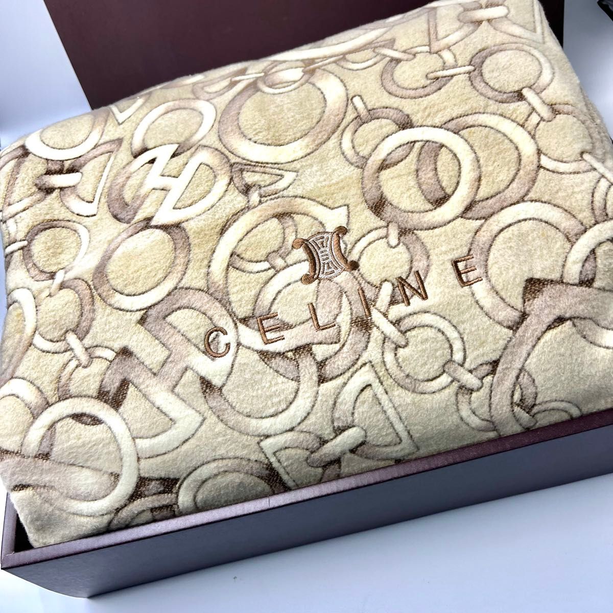 CELINE セリーヌ ロゴ マカダム 綿毛布 新品未使用 シングル 未使用】CELINE セリーヌ 綿毛布 綿100 マカダム柄 寝具
