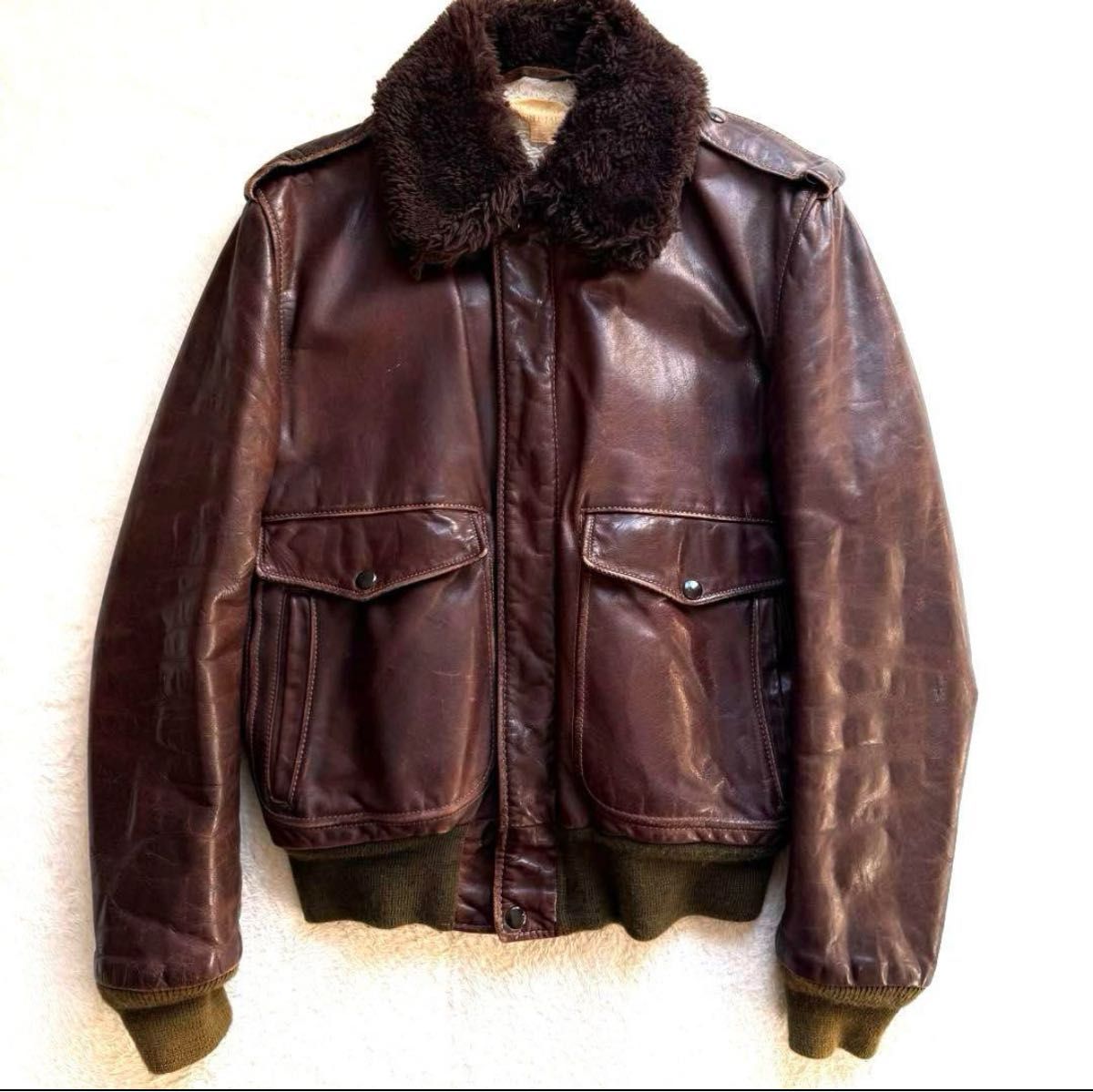 美品/希少✨HOUSTON フライトジャケット 羊革 ボア ブラウン 40 70s ショット G-1 40 フライトジャケット L ブラウン TALON 革