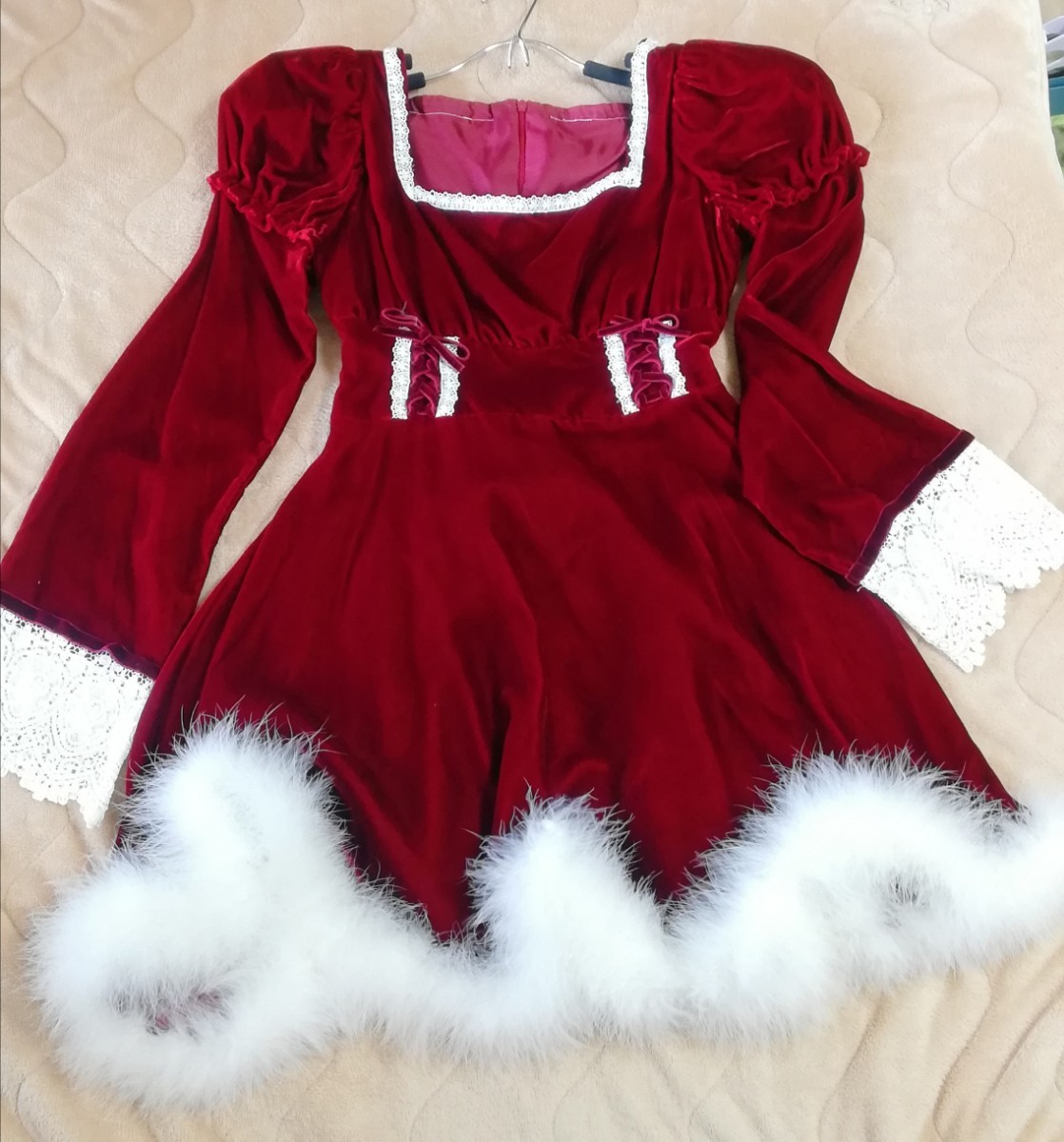 クリスマス●コスプレ(衣装)●ドレス(ワンピース)●ベロア●リボン●M