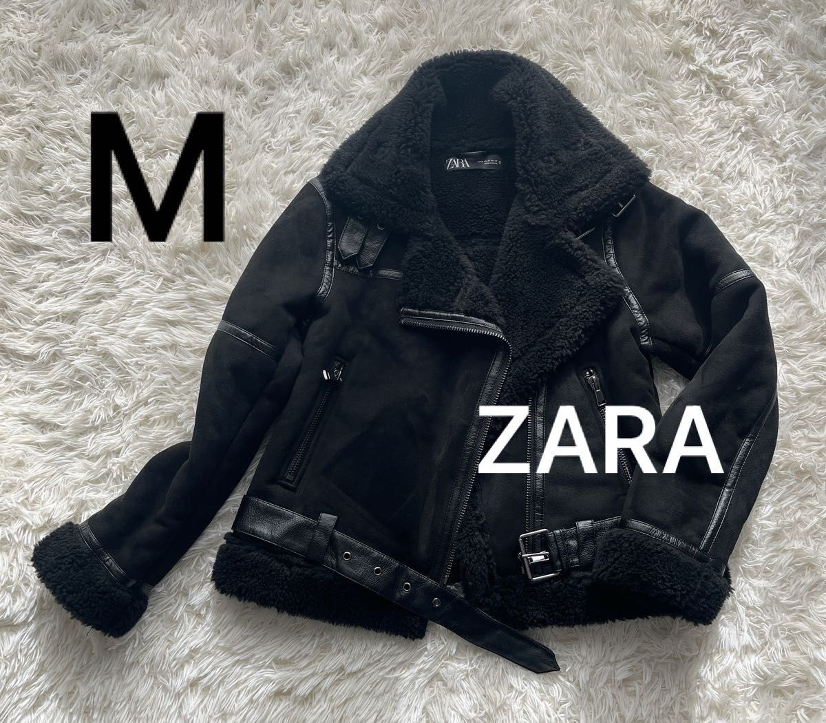 ZARA ライダースジャケット ボア ブラック アウター Mサイズ ZARA ライダースジャケット ボア ブラック アウター Mサイズ