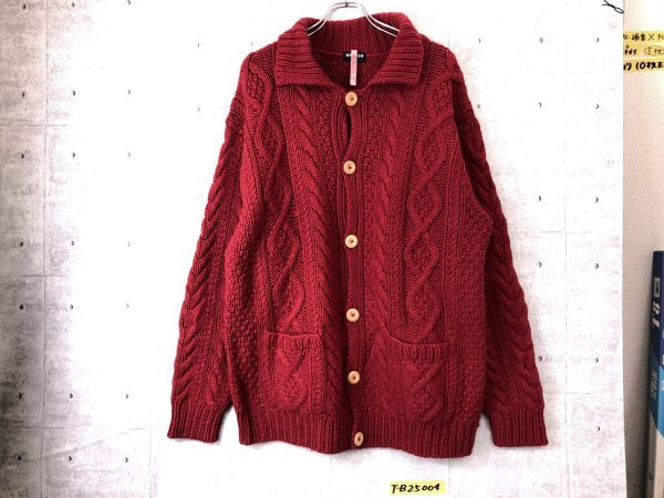 UNIQLO オールドユニクロ メンズ ナイロン混ウール 厚手 ニットカーディガン L 赤