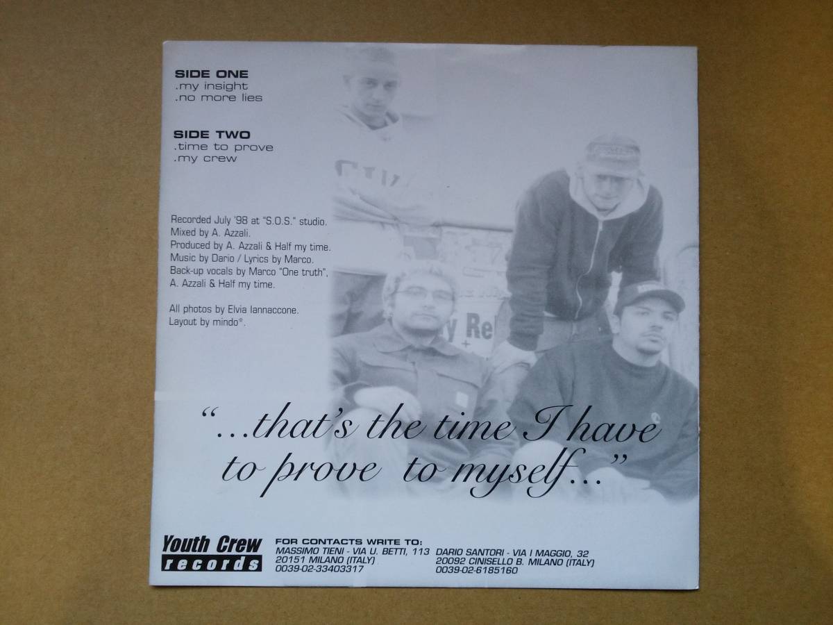 HALF MY TIME/No More Lies [7EP] 1998年 Youth Crew Records YC 001 Italian Hardcore/Old School_画像2