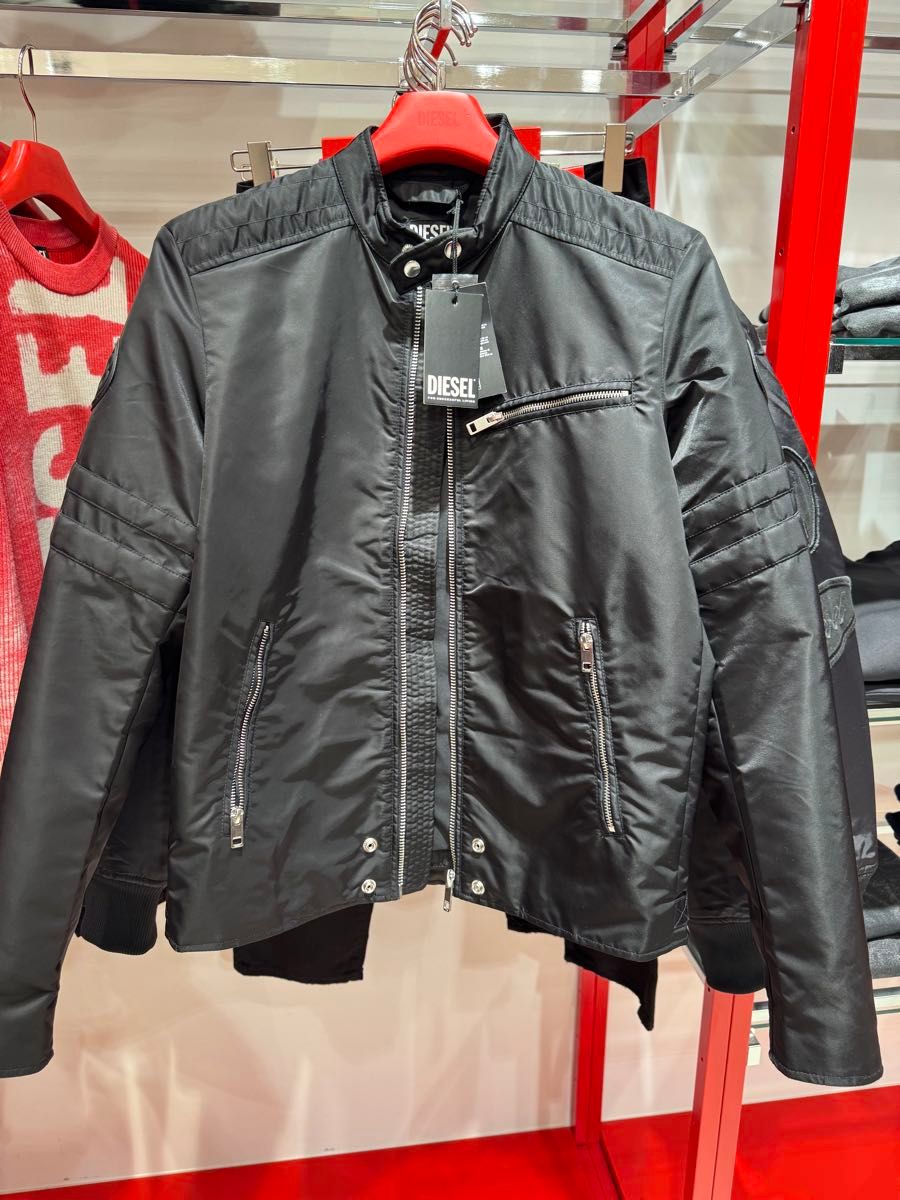 新品】DIESEL ディーゼル 黒 ナイロン ライダースジャケット 新品】DIESEL ディーゼル 黒 ナイロン ライダースジャケット