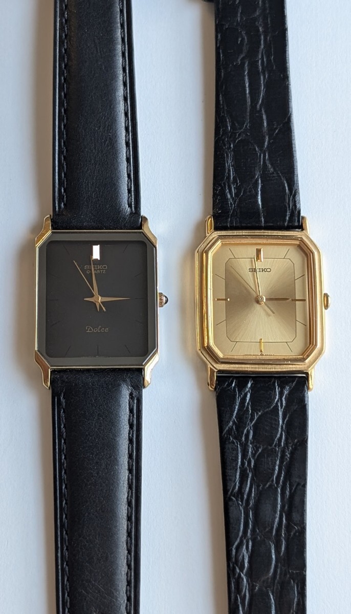 稼働 セイコー SEIKO 2本セットドルチェ サファイヤガラス オニキスリューズ 耐磁1種 クォーツ メンズ 新品電池 7731-5220 5P31-5D70 