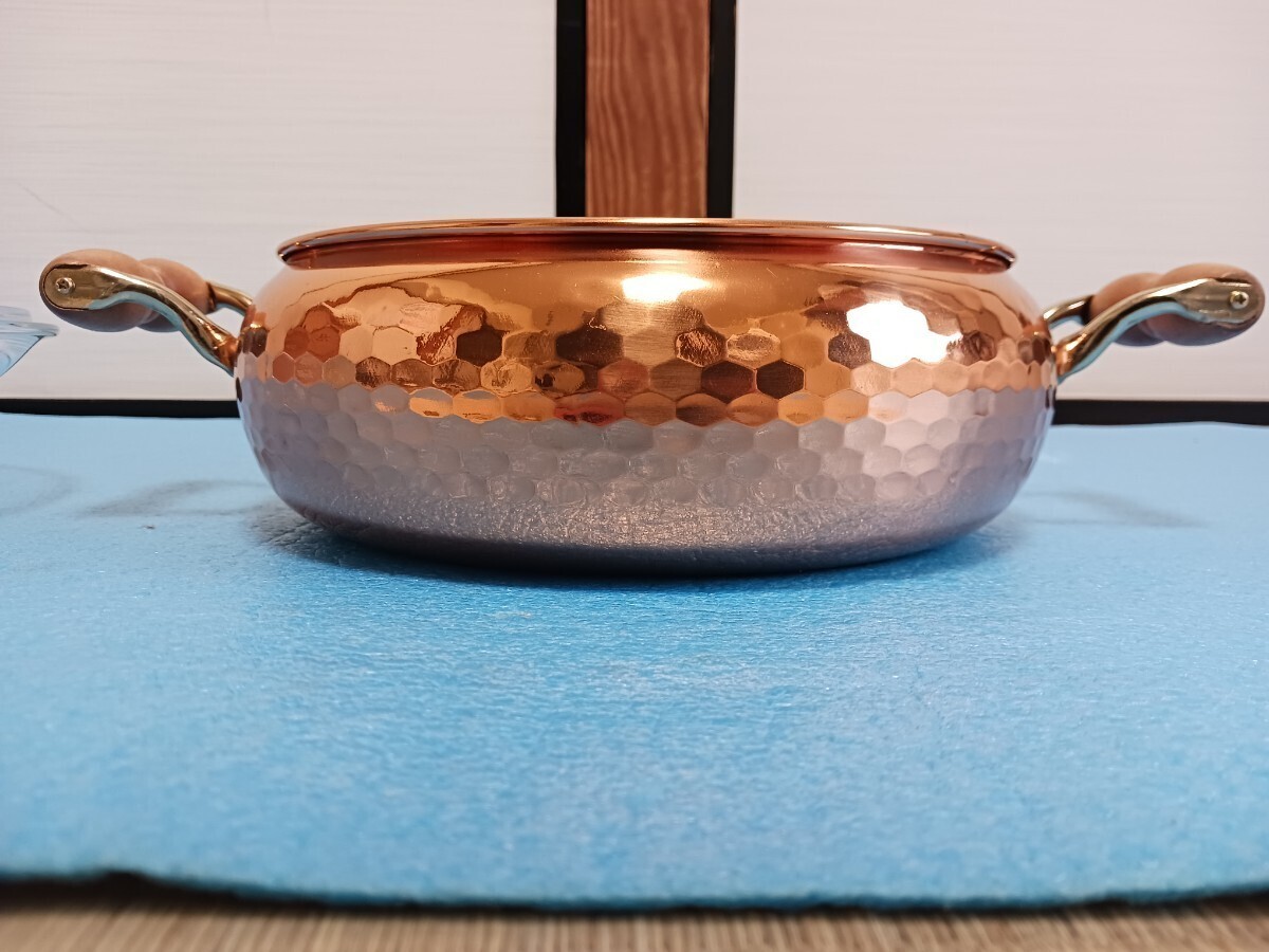未使用 銅鍋 26cm 4L 丸山技研 ガラス蓋 昭和 レトロ PASTEL 未使用 銅鍋 26cm 4L 丸山技研 ガラス蓋 昭和 レトロ PASTEL