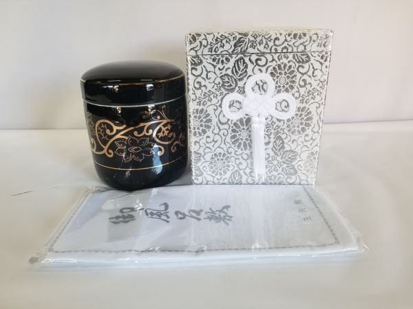 ◆新品◆骨壺6寸 ゴールドブラック 骨箱ヌキナシ銀セット 風呂敷付◆骨壺 桐箱 骨箱 骨カメ 骨入 遺骨 納骨 手元供養 仏壇 仏具 寺院仏具