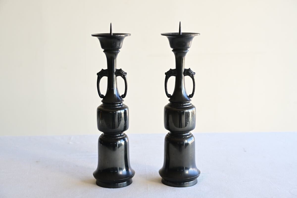 骨董品】寺院仏具 善祐印 蝋燭立て 総高約41p 真鍮製 京 骨董品】寺院仏具 善祐印 蝋燭立て 総高約41p 真鍮製 京