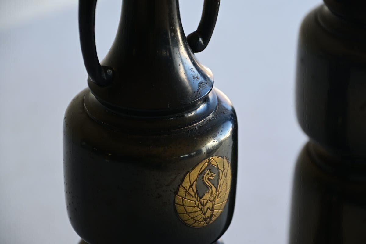 骨董品】寺院仏具 善祐印 蝋燭立て 総高約41p 真鍮製 京色 2個 骨董品】寺院仏具 善祐印 蝋燭立て 総高約41p 真鍮製 京色 2個