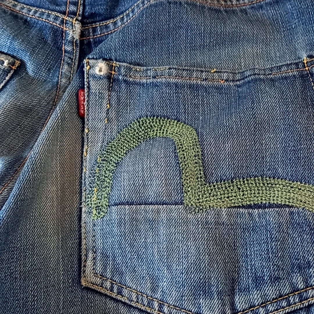 EVISU エヴィス 刺繍 カモメ グリーン W30 2001 日本製 No 2赤耳 EVISU エヴィス 刺繍 カモメ グリーン W30 2001 日本製 No 2赤耳