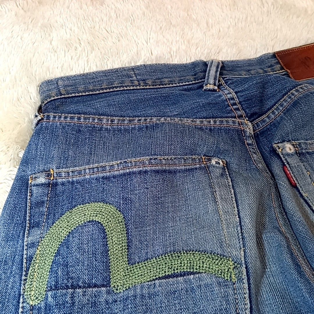 EVISU エヴィス 刺繍 カモメ グリーン W30 2001 日本製 No 2赤耳 EVISU エヴィス 刺繍 カモメ グリーン W30 2001 日本製 No 2赤耳