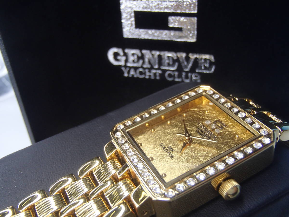 /い921.GENEVE YACHT CLUB/ジュネーブヨットクラブ/24K GOLD FOIL/ダイヤモンド3石/スイスブランド/GYA4009-01/金箔文字盤/無垢バンド_画像2