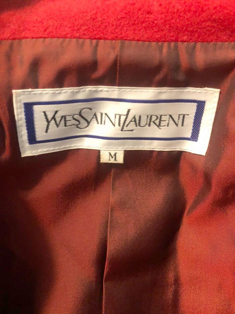 (G) YVES SAINT LAURENT イヴサンローラン　レディース　レッド　ウール　ダブルコート　アウター 上着　M表記_画像3