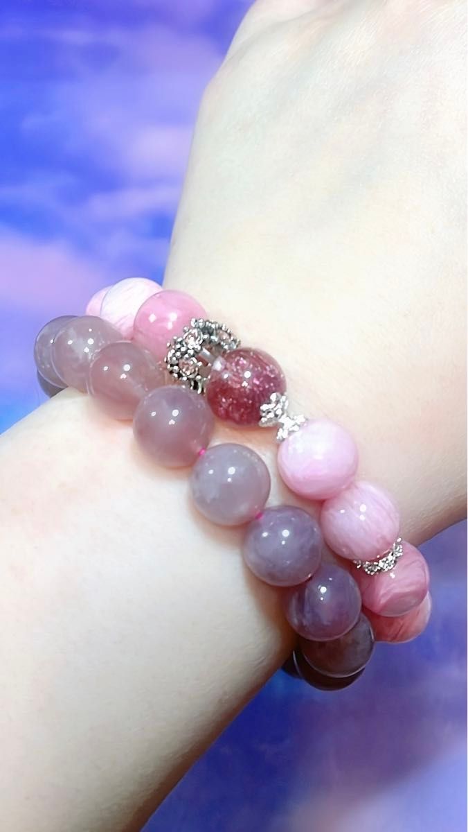 ピンクマイカ 花火 水晶 天然石 パワーストーン ブレスレット 12 ピンクマイカ 花火 水晶 天然石 パワーストーン ブレスレット 12