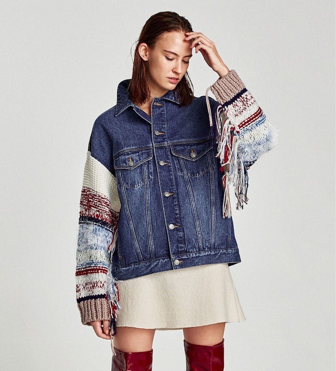 ZARA ザラ ニットスリーブ デニムジャケット ジージャン ZARA ザラ ニットスリーブ デニムジャケット ジージャン