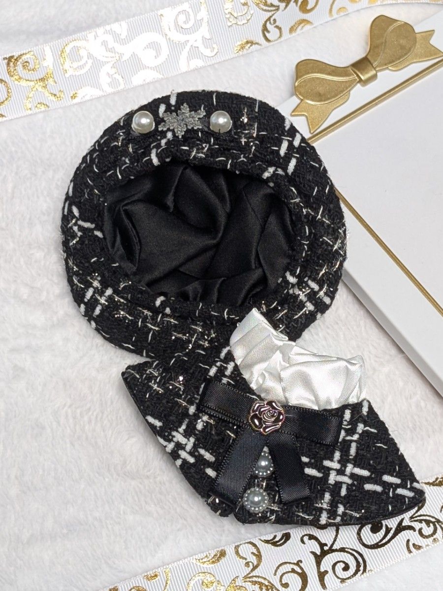 白 黒 ぬい服 ツイード ベレー帽 10cm 12cm いつぬい にじ 白 黒 ぬい服 ツイード ベレー帽 10cm 12cm いつぬい にじ
