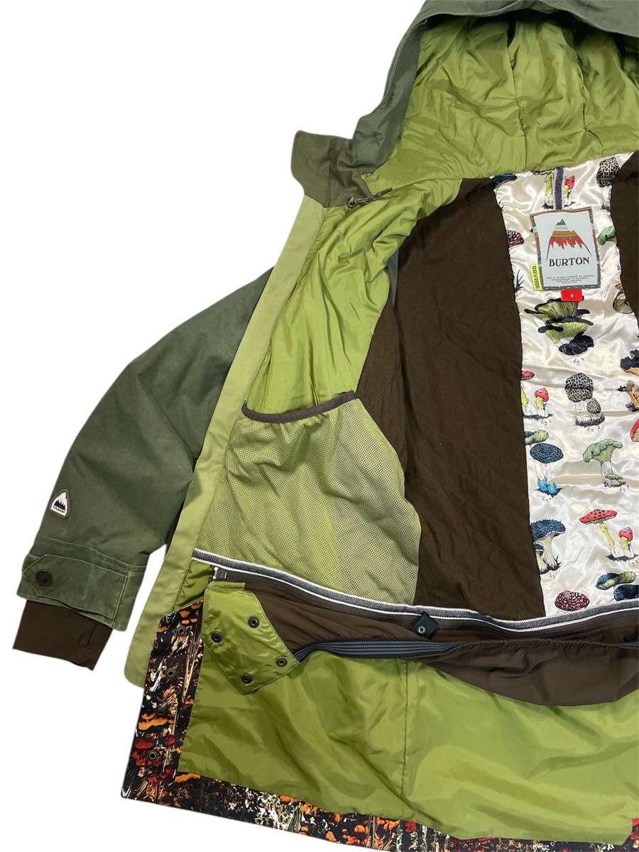 BURTON スノーボードウェア バートン カーキ キノコ柄裏地 S BURTON スノーボードウェア バートン カーキ キノコ柄裏地 S