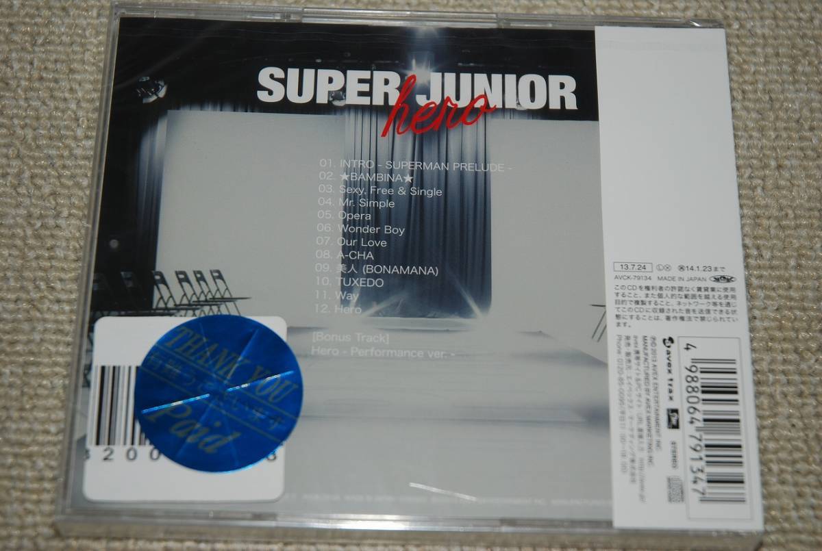 【訳アリ新品】SUPER JUNIOR CD「Hero」初回盤 ジャケットサイズカード(全9種のうちランダム1種))封入_画像2