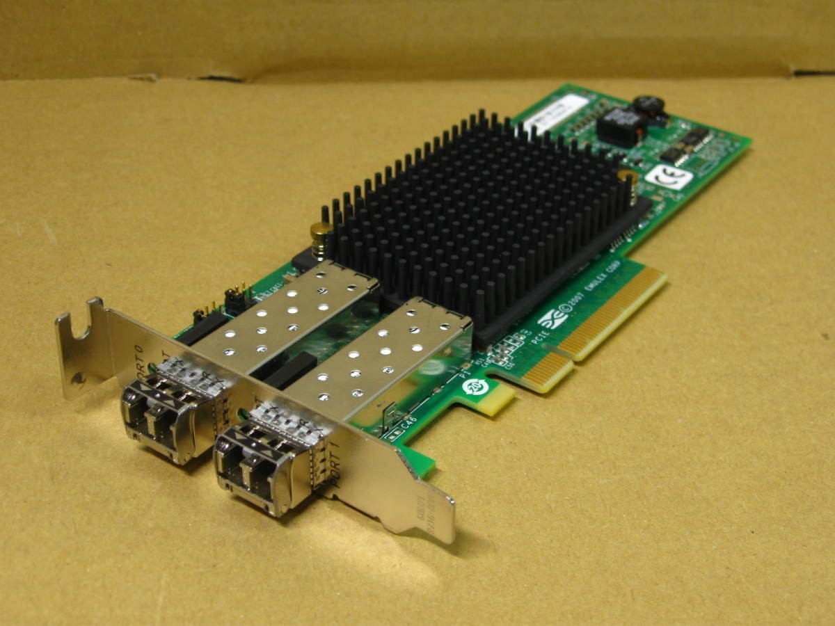 ▽EMULEX EMU-P001219(A) LPE12002 8Gbps FC HBA Dual PCI-EX 中古 ロープロ Finisar FTLF8528P2BNV-EM 富士通 PGBFC204L_画像2