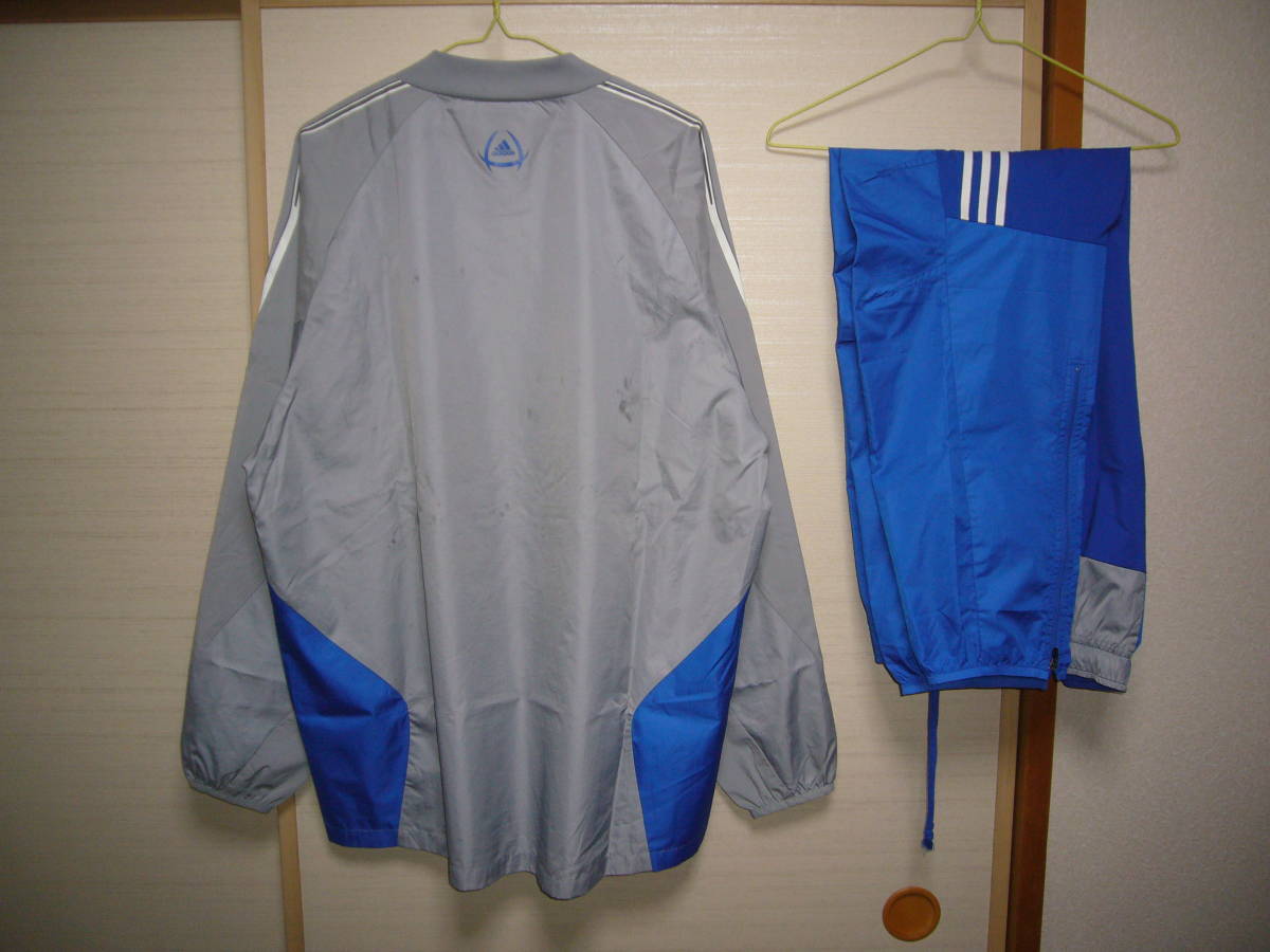  Adidas nylon top and bottom gray × light blue O size 