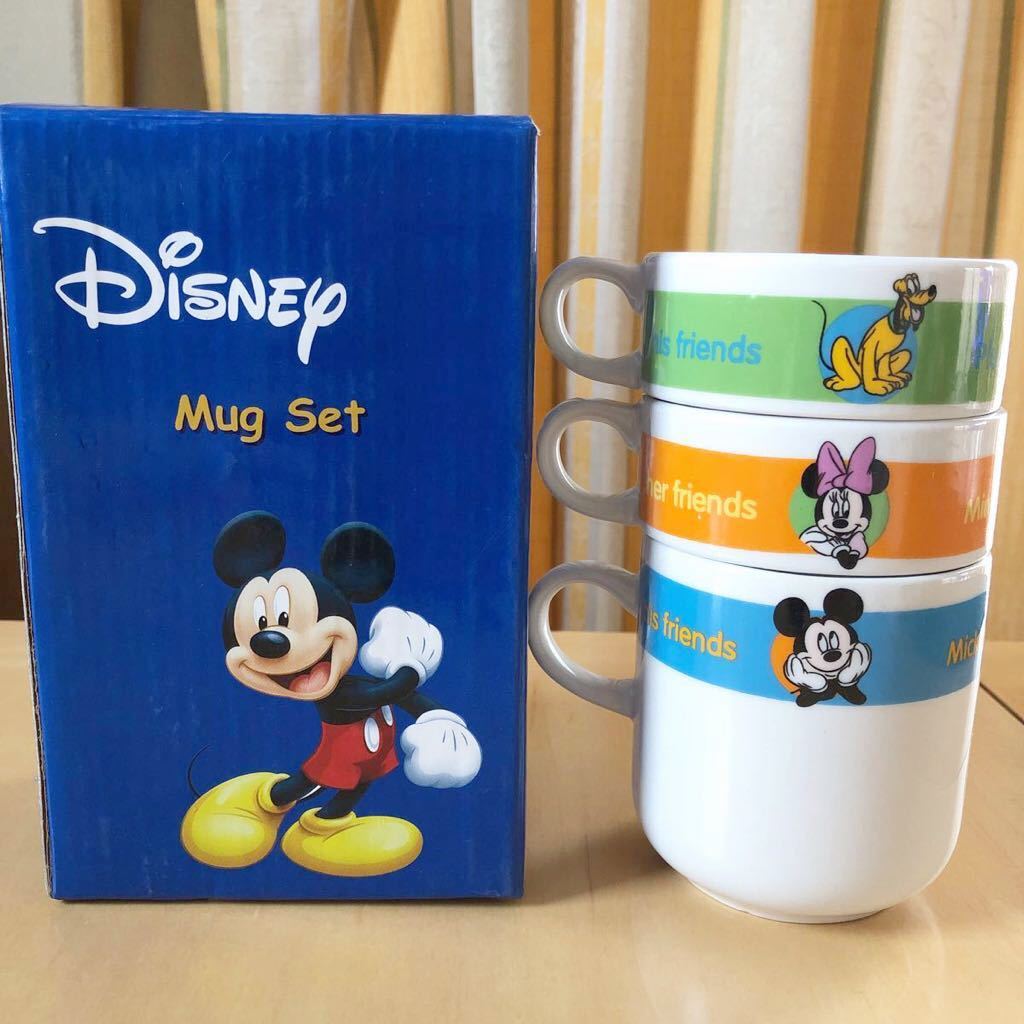 【新品・未使用】 ディズニー　スタッキングマグ　3個セット　マグカップ　ミッキー　ミニー　プルート　アンティーク_画像1