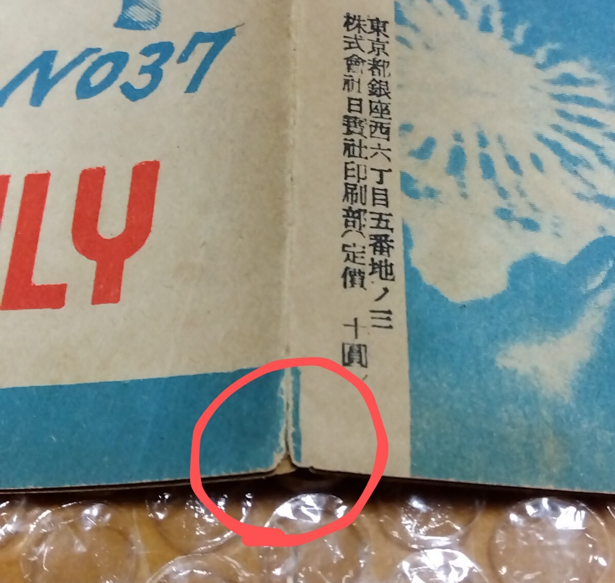 折山上下に小さな破れ