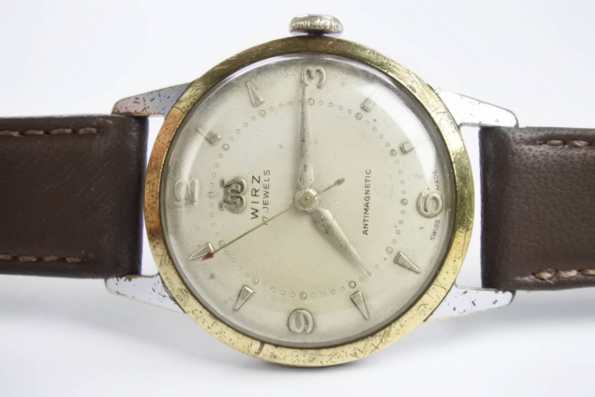 ☆☆☆１９５０年代頃　スイス製 WIRZ１７石ANTIMAGNETIC（耐磁） 手巻紳士腕時計 お洒落稀少アンティーク品