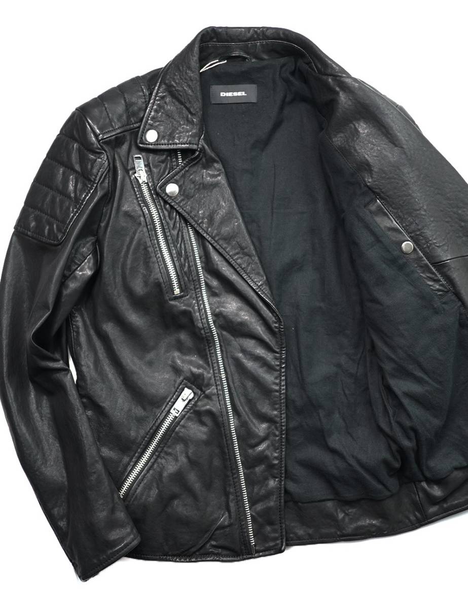 新品14.5万【DIESEL】ディーゼル /18FW/R-PUSMIRウォッシュブルレザーの光沢とZIPの輝きシープレザーライダースジャケットブルゾンS/D3251