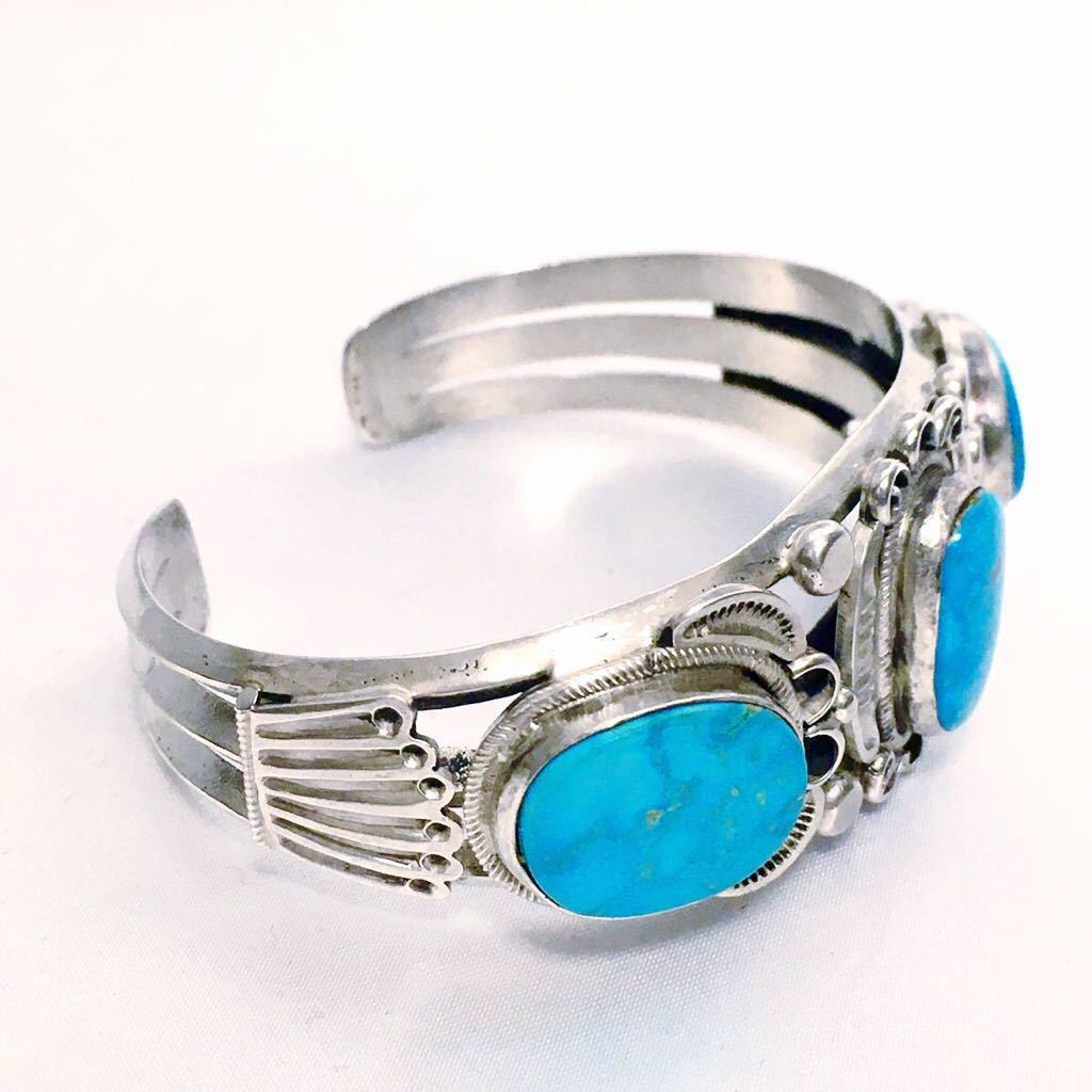 *3* Navajo Navajo Indian jewelry bangle R.TOM work silver turquoise 3 stone turquoise ho pizni beautiful goods!