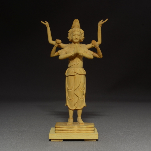 木彫 仏像 阿修羅像 立像 柘植 手彫り 仏教美術 黄楊 ツゲ 【a2-2-3-4】